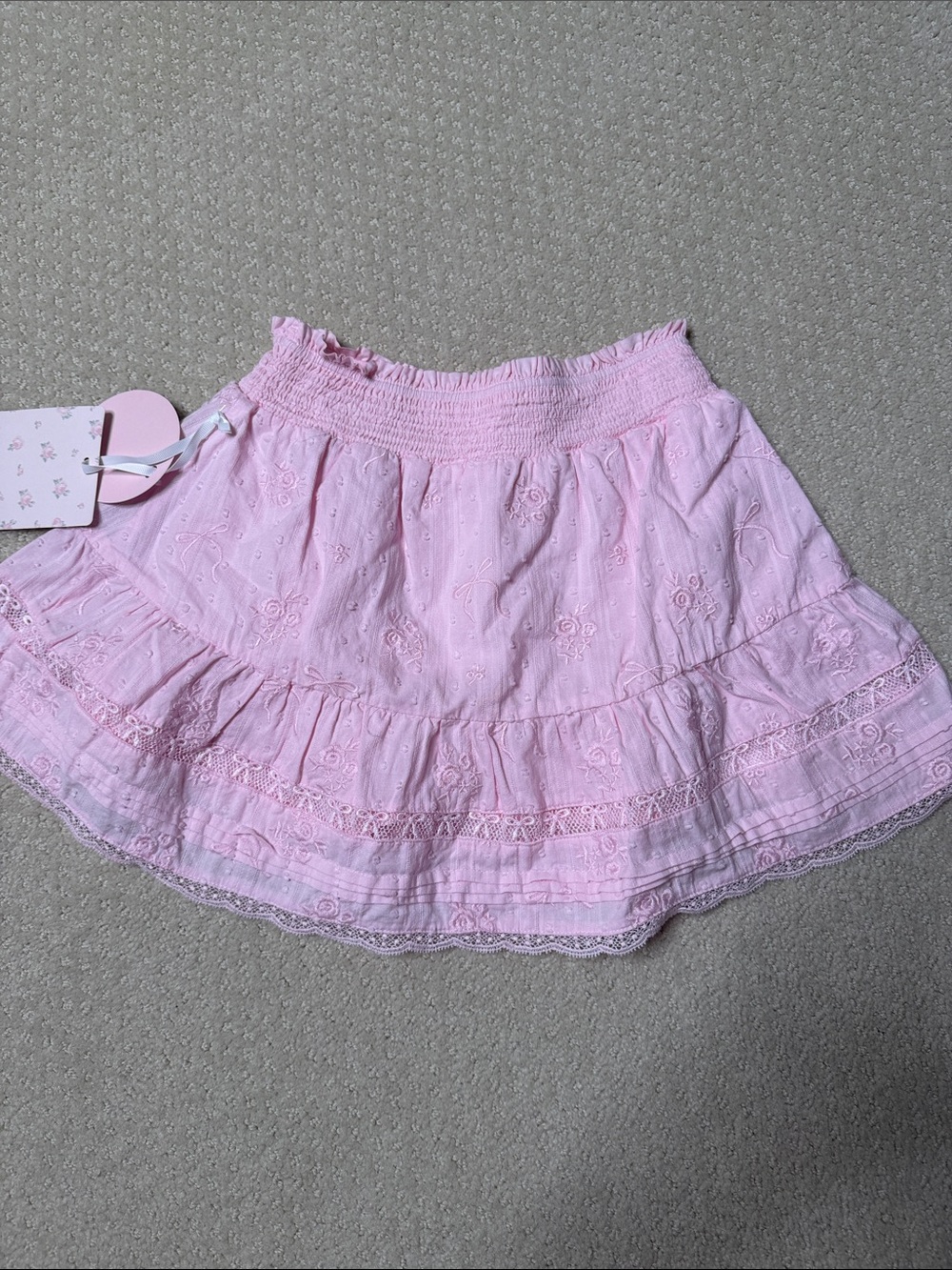 LoveShackFancy Pink Eyelet Tiered Skirt